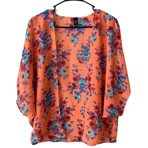 Windsor Sheer Orange Flower Pattern Open Cardigan - Picture 8 of 8